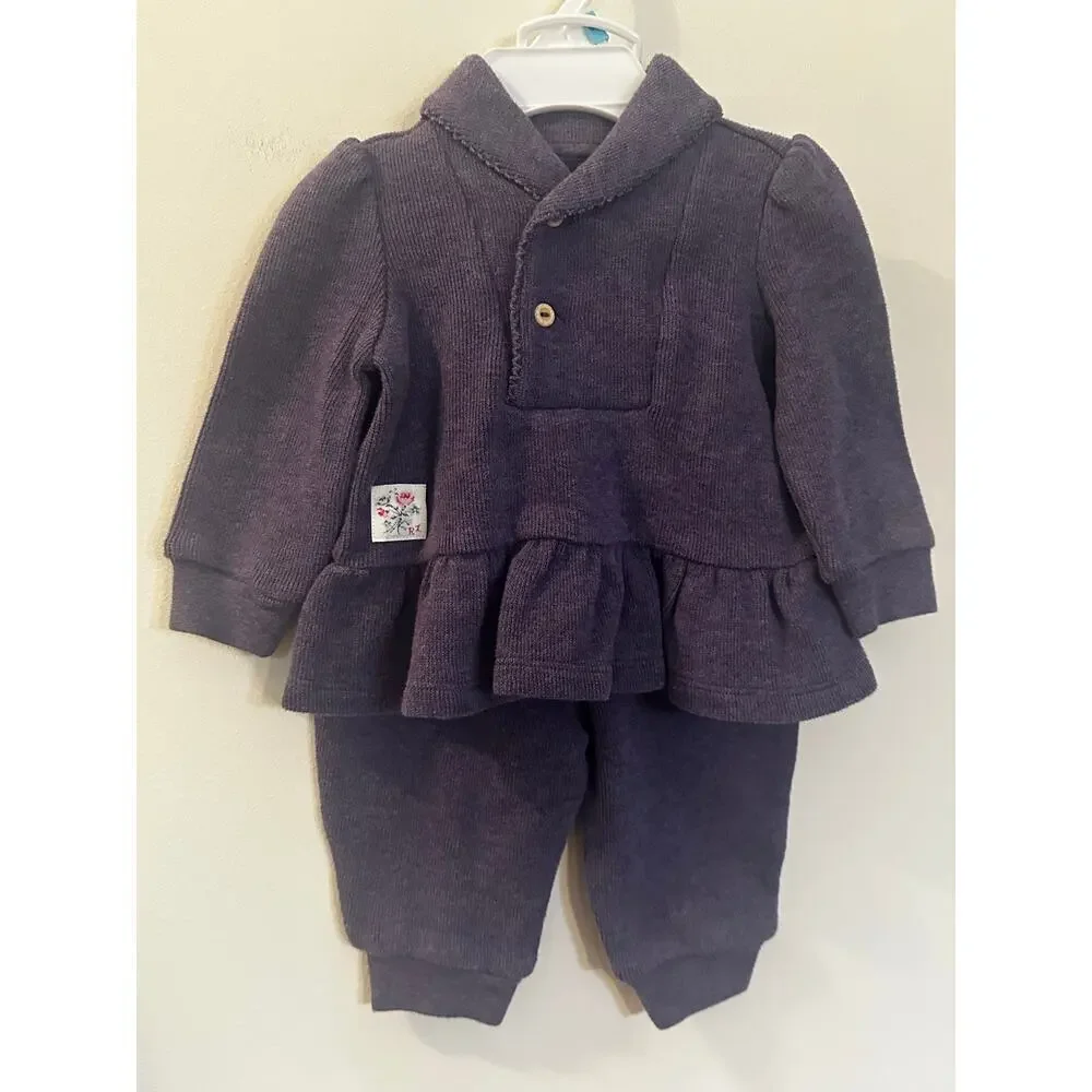 NEW Ralph Lauren Baby Cotton Shawl-Collar Sweater & Pant Set sz 6m